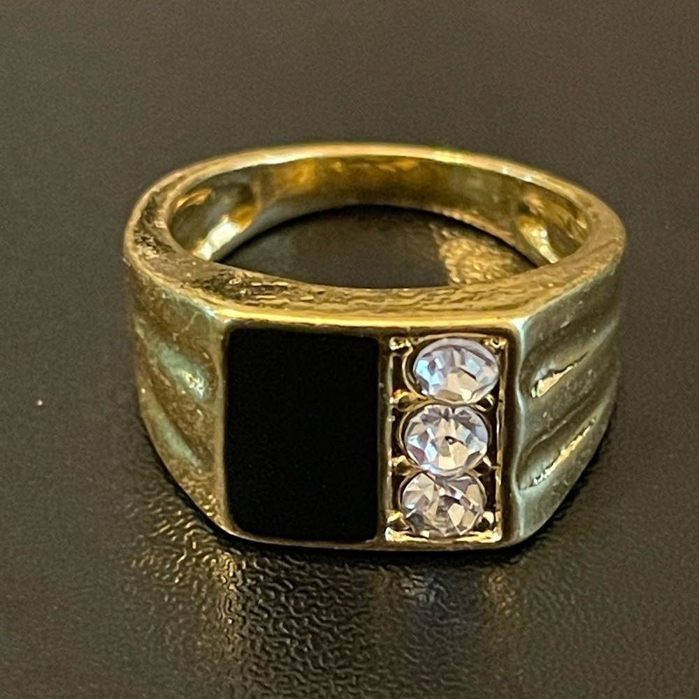 18k gold plated CZ black obsidian ring size 7